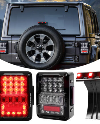 Peramar LED Red Tail Lights with Turn Signal, Back-Up & 3rd Brake Light Assembly for 2007-2018 Jeep Wrangler JK/JKU